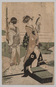 Daimyō e il suo seguito che attraversano un ruscello in una pianura vicino a Fuji da Kitagawa Utamaro