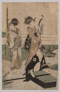 Daimyō e il suo seguito che attraversano un ruscello in una pianura vicino a Fuji da Kitagawa Utamaro