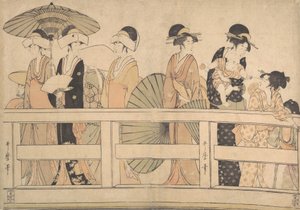 Godendo la fresca brezza serale sul ponte, ca. 1800 da Kitagawa Utamaro