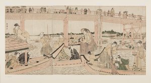 Barche da pesca con reti sotto il ponte Ryogoku da Kitagawa Utamaro