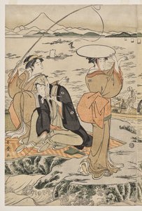 Pesca sulla roccia del tagliere a Enoshima da Kitagawa Utamaro