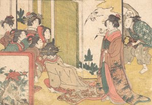 Ragazze intrattenute da artisti, dal libro illustrato Fiori delle quattro stagioni, 1801 da Kitagawa Utamaro