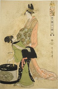 Ora del gallo (Tori no koku), dalla serie "Dodici Ore a Yoshiwara" da Kitagawa Utamaro