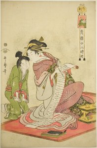 Ora del cane (Inu no koku), dalla serie "Dodici ore a Yoshiwara (Seiro juni toki tsuzuki)" da Kitagawa Utamaro