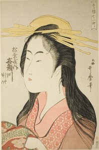 Kisegawa del Matsubaya, [i cui assistenti sono] Sasano, Takeno, dalla serie "Sette Komachi di Yoshiwara" ("Seiro nana Komachi") da Kitagawa Utamaro
