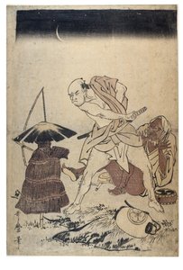 Un uomo minaccia uno spaventapasseri in una notte buia, c.1758-1806 da Kitagawa Utamaro