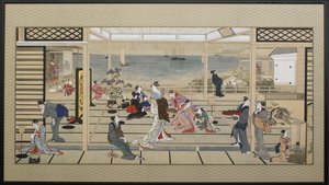 Festa al chiaro di luna a Dozo Sagami da Kitagawa Utamaro