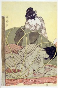 Madre che allatta il bambino sotto una zanzariera da Kitagawa Utamaro