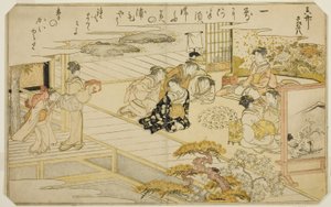 Gioco di abbinamento delle conchiglie, dal libro illustrato "Regali dalla marea calante (Shiohi no tsuto)" da Kitagawa Utamaro