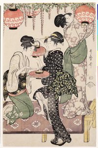 Ragazze della casa da tè sotto un pergolato di glicine, 1795 da Kitagawa Utamaro