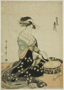 La cortigiana Kisegawa del Matsubaya, da una serie senza titolo di cortigiane del Matsubaya come cinque musicisti da Kitagawa Utamaro