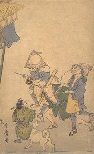 Tre festaioli delle classi inferiori, con cappelli Komuso da Kitagawa Utamaro