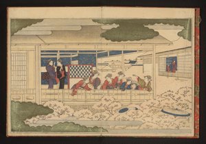 Vista della parata lungo la strada principale, Nakanochō, nel quartiere dei piaceri di Yoshiwara
