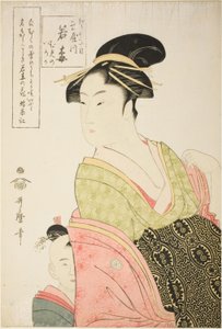 Wakaume del Tamaya in Edo-cho itchome, e i suoi assistenti bambini Mumeno e Iroka (Edo-cho itchome, Tamaya uchi Wakaume Mumeno Iroka)