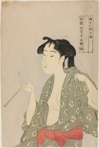 Donna che espira fumo da una pipa, dalla serie "Dieci classi di fisiognomia femminile" da Kitagawa Utamaro
