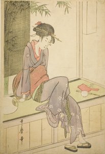 Donna seduta sulla veranda da Kitagawa Utamaro