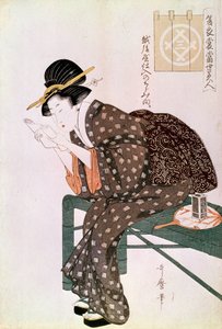 Donna che legge. Realizzata con un crepe di Echigoya. Serie Estiva: Bellezze del nostro tempo. Stampa giapponese di Utamaro Kitagawa (1753-1806). 1804-1806. Parigi, Museo Guimet, Museo delle Arti Asiatiche da Kitagawa Utamaro