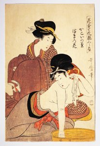 Donna che si lava, circa 1803, illustrazione di Kitagawa Utamaro da Hana Awase Kesho Kurabe, periodo Edo da Kitagawa Utamaro