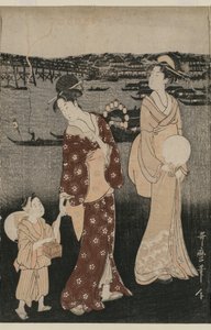 Donne che godono il fresco della sera vicino al ponte Ryogoku da Kitagawa Utamaro