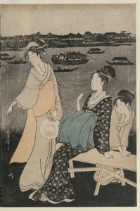 Donne che godono il fresco della sera vicino al ponte Ryogoku da Kitagawa Utamaro
