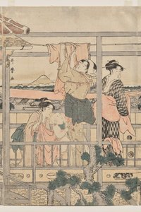 Donne che stendono il bucato su un balcone da Kitagawa Utamaro