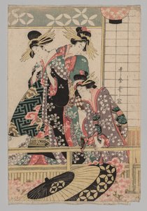 Donne di Yoshiwara che guardano in strada in primavera da Kitagawa Utamaro