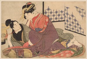 Giovane uomo che fuma con una cortigiana da Kitagawa Utamaro
