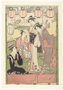 Tre donne e un ragazzo sotto le lanterne da Kitao Masanobu (attributed to)