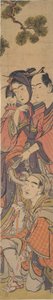 Oshun e Dembei che giocano con la scimmia su Yojirō da Kitao Masanobu