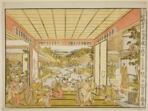 Atto VII (Shichidanme), dalla serie "Immagini prospettiche del magazzino dei fedeli ritenuti (Uki-e kanadehon Chushingura)" da Kitao Masayoshi