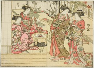 Cortigiane di Otawaraya, dal libro "Specchio delle belle donne dei quartieri del piacere (Seiro bijin awase sugata kagami)," vol. 2 da Kitao Shigemasa