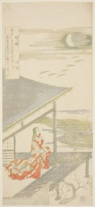 Il poeta Ise guarda in alto uno stormo di oche di ritorno, da una serie senza titolo di otto vedute da Kitao Shigemasa