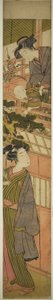 Donne che tengono un ragazzo che si protende verso un giovane sotto da Kitao Shigemasa