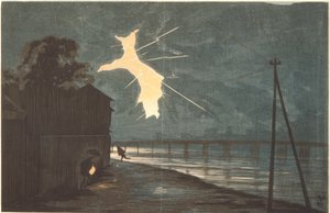 Tuono e fulmine sul ponte Onmaya da Kiyochika Kobayashi