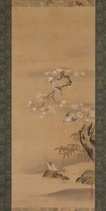 Cedar Waxwings, Fiori di Ciliegio e Bambù, fine XVII secolo da Kiyohara Yukinobu