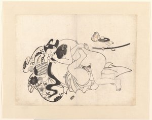 Coppia che si bacia in un abbraccio intimo da Kiyonobu (I) , Torii