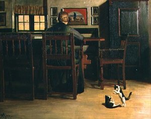 Interno con gattini giocosi da Knud Sinding