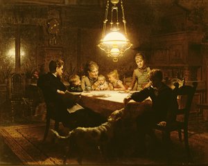 Cena di famiglia alla luce della lampada, XIX secolo da Knut Ekvall
