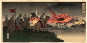 Avanzata Attraverso il Fiume Ansong nella Battaglia di Asan (Gazan gekisen Anjo no watashi shingeki no zu) da Kobayashi Kiyochika