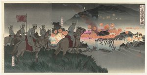 La feroce battaglia di Asan, attacco attraverso il fiume Ansung da Kobayashi Kiyochika