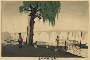 Veduta lontana di Ryōgoku dal ponte Motoyanagi da Kobayashi Kiyochika