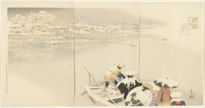 Febbraio: Collina Matsuchiyanma al crepuscolo nella neve, marzo 1896 da Kobayashi Kiyochika