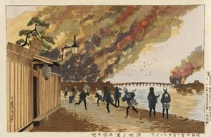 Grande incendio a Ryōgoku, schizzato da Hamachō, 26 gennaio 1881 da Kobayashi Kiyochika