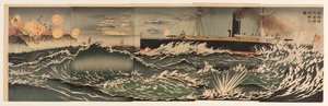 La nostra flotta di navi da guerra bombarda la baia di Dalian
