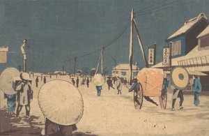 Scena di strada nei sobborghi di Edo in una sera d