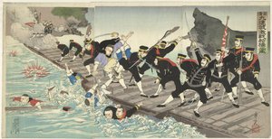 Feroce battaglia sul ponte galleggiante a Kiuliencheng durante la guerra sino-giapponese da Kobayashi Toshimitsu