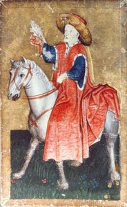 Un falconiere a cavallo, una delle carte da gioco che raffigurano scene di falconeria di corte, Area dell
