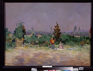 Una calda giornata vicino a Mosca. Una coppia fa un picnic in campagna, l