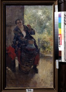 Una proprietaria o donna con un bicchiere di vino da Konstantin Alekseevich Korovin