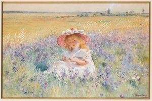 Una giovane ragazza in un campo di salvia, margherite e coda di volpe da Konstantin Egorovich Makovsky